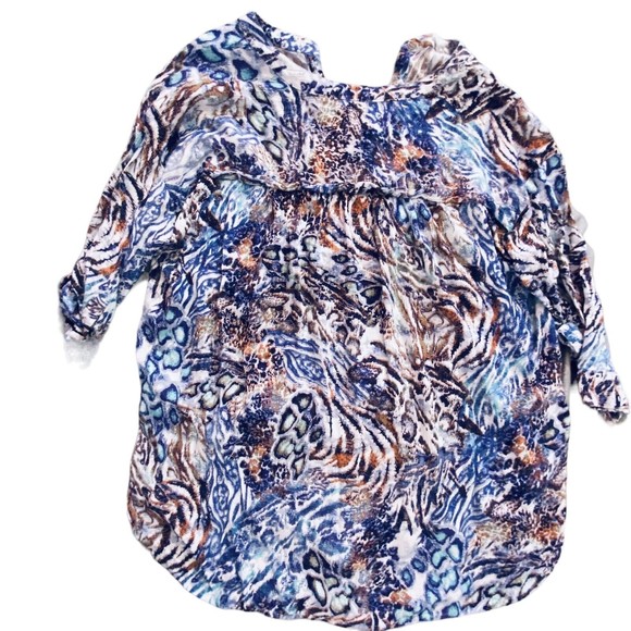 Nine West Jeans Gisella 3/4 Roll Sleeve Multicolor Viscose Hi/Lo Top Missy Sz L - Picture 3 of 11